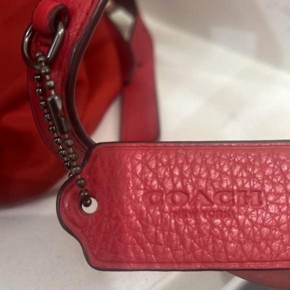 COACH New York Red Nylon Leather Backpack Drawstring Turnlock F58814 Light EUC - Picture 5 of 13